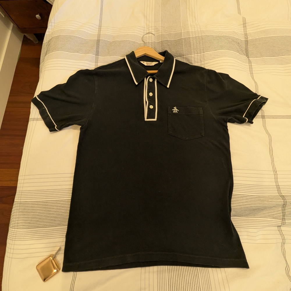 Original Penguin Men's Polo Shirt in Black with White Trim